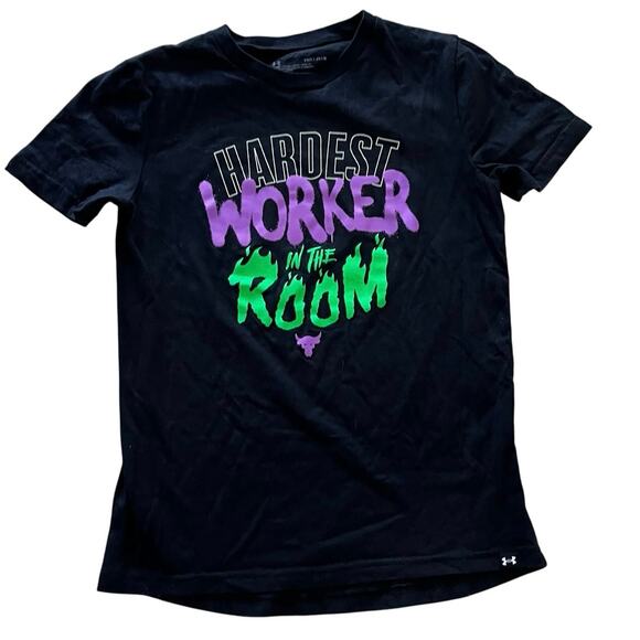 Under Armour Project Rock Boy’s MD Hardest Worker In The Room Graphic T-shirt - Picture 1 of 4